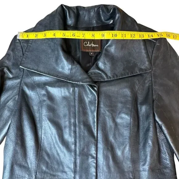 COLE HAAN Wing Collar Black Lambskin Leather Jacket Size 4 - Picture 12 of 17